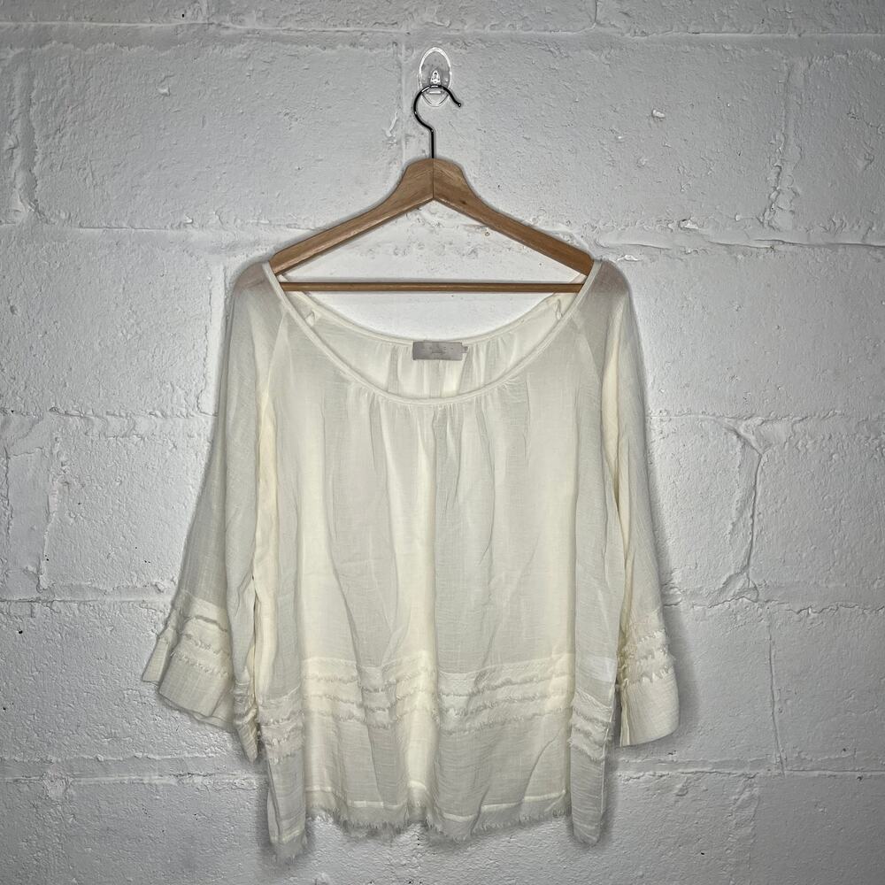 Hatch Plage Maternity‎ Cotton Blouse Frayed Minimalist Boho Chic Women White O/S